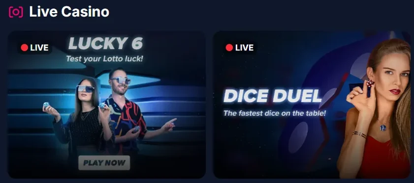 Casino ao vivo do Lukkly: Lucky 6 e Dice Duel